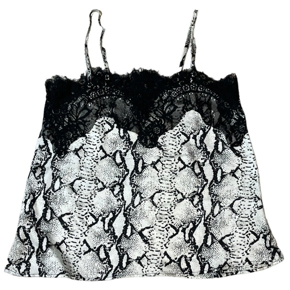 ACOA Lace Trim Black White Tank Top Snake Skin Print Adjustable Straps Medium - Picture 2 of 8